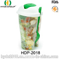 Vende al por mayor la taza plástica colorida de la coctelera de la ensalada con la bifurcación (HDP-2018)